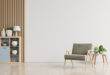 The,Interior,Has,A,Armchair,On,Empty,White,Wall,Background,3d